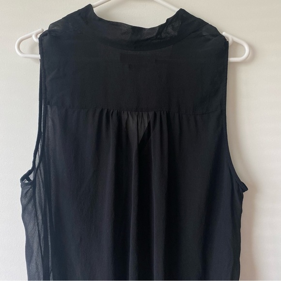 Monk & Lou 100% Silk V-Neck Band Collar Sheer Sleeveless Surplice Top - Picture 5 of 14